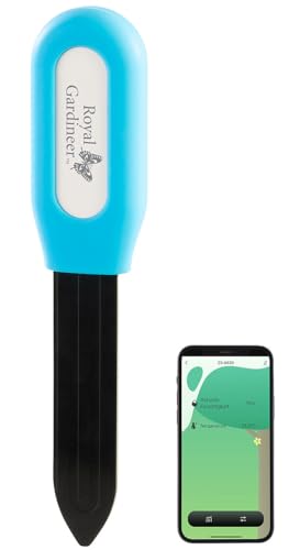 Royal Gardineer Pflanzensensor: Smarter Pflanzen-Bodenfeuchtigkeits- & Temperatursensor, BT, App, IP44 (Pflanzen-Bodenfeuchtigkeits-Sensor, Pflanzenboden-Tester)