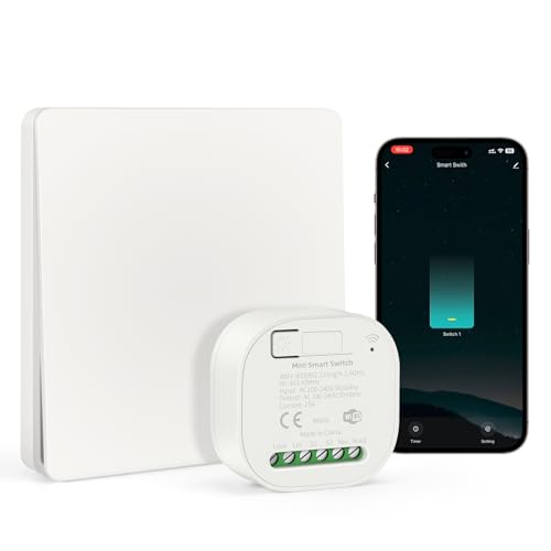 VIPMOON Wifi Lichtschalter 230V Funk Lichtschalter Set RF433Mhz,Wlan Wandschalter 100V-240V, Verkabelung frei, 16A Relais Empfänger mit Schalter ohne Batterie,kompatibel mit Alxea und Google Assistant