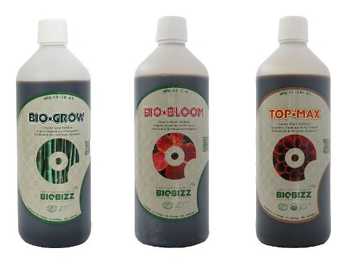 BioBizz Dünger Bio Grow, Bio Bloom und Top Max, je 1 Liter