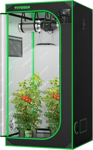 VIVOSUN S336 Growzelt 90x90x180cm Indoor-Wachstumszelt aus hochreflektierendem Mylar mit Beobachtungsfenster und Bodenwanne für Hydrokulturen-Anbausystem in Innenräumen für VS2000/3000