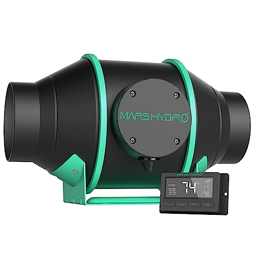 MARS HYDRO 4 Inch Inline Fan with Temperature and Humidity Controller, Ventilation Exhaust Fan for Hydroponics Grow Tent, Easy to Install