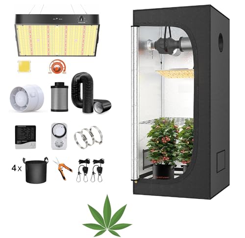 JUNG Growbox Komplettset Anbau Set mit LED Vollspektrum Grow Lampe Dimmbar, 120x120x200 cm, mit Ventilator, Abluft Aktivkohlefilter, Growzelt Anzucht Gewächshaus, Grow Tent Complete Set*