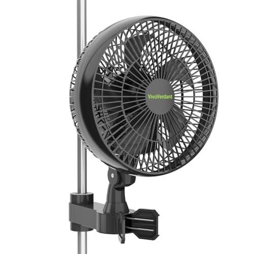 VivoVerdant 6'' Grow Ventilator mit Clip, EC-Motor, 2 Geschwindigkeitsstufe, clip fan grow tent,Hydroponics Circulation Cooling,Clip Fan for Grow Tent, schwarz