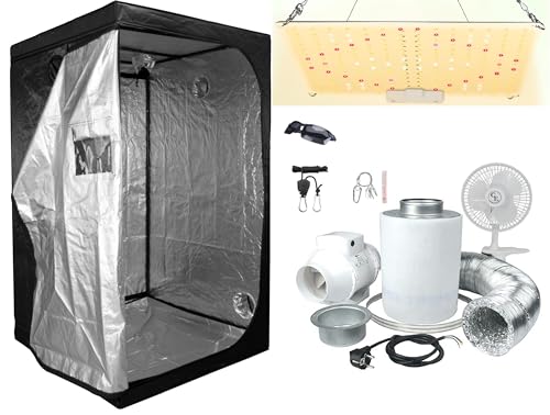 Growbox Komplettset LED 100W / 150W Growzelt Vollspektrum Indoor Kit 60 x 60 x 140 cm / 80 x 80 x 160 cm mit Aktivkohlefilter Abluft und Ventilator