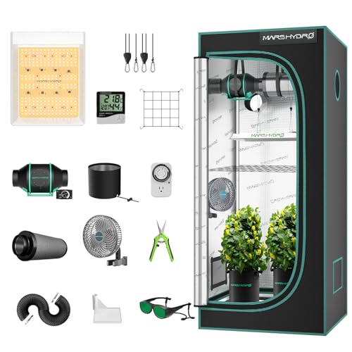 MARS HYDRO TS600 Growzelt Komplettset Led Grow Tent Kit LED Grow Light Grow Lampe 60X60X140cm Indoor Grow Set mit 4' Belüftungssatz