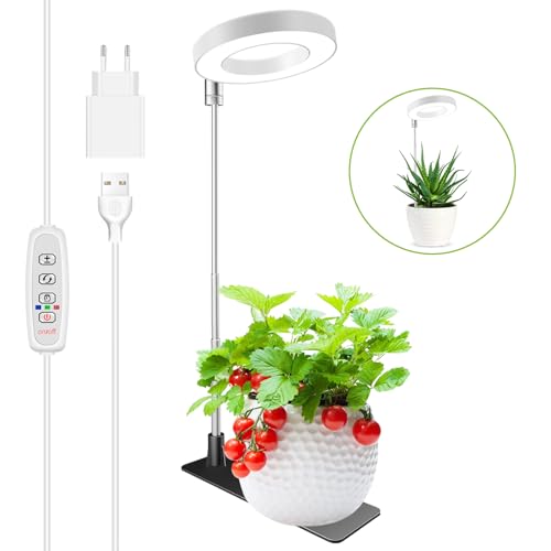 Kullsinss Pflanzenlampe LED Vollspektrum, 48 LEDs Pflanzenlicht, Höhenverstellbares Kleine Pflanzenlampe mit Abnehmbare Basis, Auto Timer, 10 Helligkeit, 3 Lichtmodi, Ideal Grow Light für Pflanzen