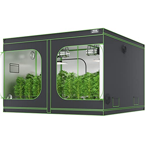 VEVOR Growbox 305 x 305 x 203 cm Gewächshaus aus 19 mm Stahl-Rahmen und 600D Oxford-Gewebe Growtent 60 kg Tragfähigkeit Growschrank Geeignet für 400 W Wachstumslicht Indoor Zuchtzelt