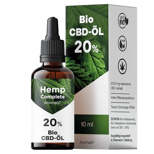 Bio CBD Öl 20% Vollspektrum - Bio Hanf CBD Tropfen mit 2.000 mg Cannabidiol - Hemp-Complete Cannabisöl - 10 ml