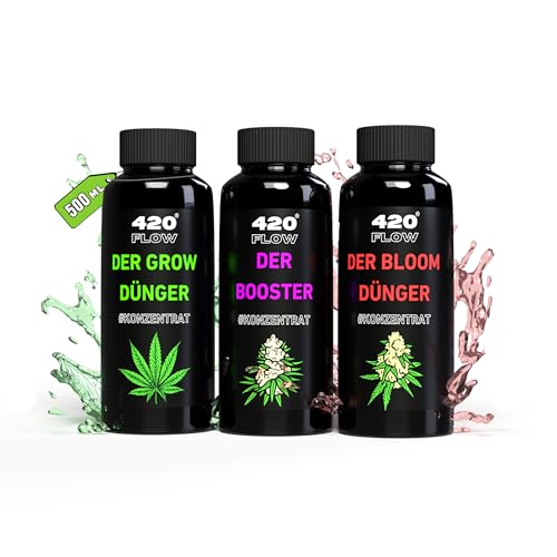 420Flow® Cannabis Grow Dünger Stärkt Blätter & Zweige für gesundes Wachstum – Spezialformel für junge Pflanzen bis zur Vorblütephase (500ml 3er-Set)