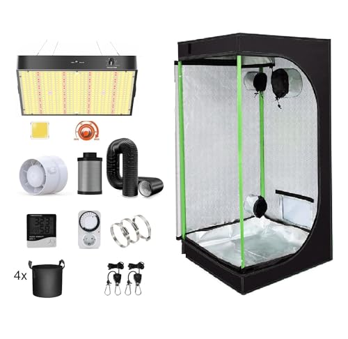 JUNG Growbox Komplettset Anbau Set mit LED Vollspektrum Grow Lampe Dimmbar, 100x100x200 cm, mit Ventilator, Abluft Aktivkohlefilter, Growzelt Anzucht Gewächshaus, Grow Tent Complete Set