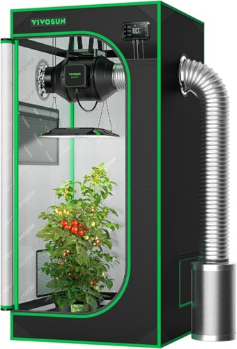 VIVOSUN S224 Growzelt 60x60x120cm Indoor-Wachstumszelt aus hochreflektierendem Mylar mit Beobachtungsfenster und Bodenwanne für Hydrokulturen-Anbausystem in Innenräumen für VS1000