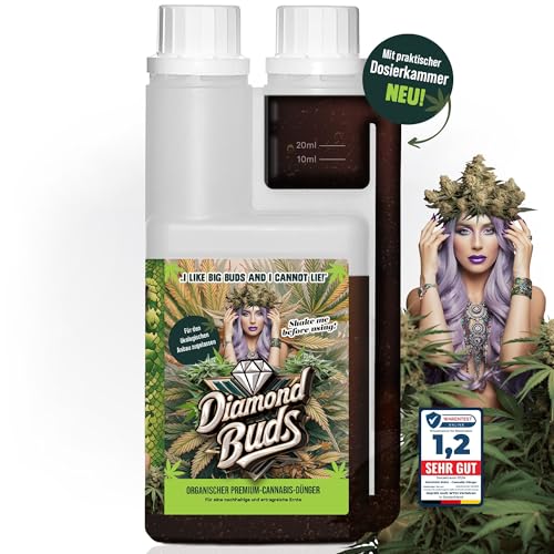 Diamond Buds® All In One Cannabis Dünger Indoor & Outdoor für Cannabis Pflanzen Wachstumsphase und Blütephase BIOlogischer organischer Grow & Bloom 500ml Hanfdünger mit Dosierbehälter