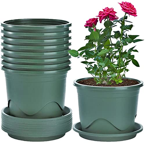 KAHEIGN 6Pcs Untertopf Pflanzentöpfe Kunststoff 22cm Blumentopf mit Untersetzer, Kunststoff Anzuchttopf Kräutertopf Dekorativ für Innen- und Außenbereich (Grün)