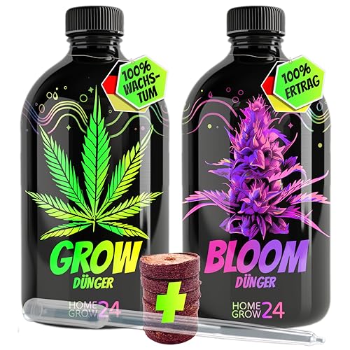 HOMEGROW24 Cannabis Dünger Duo - Grow und Bloom Flüssig NPK Pflanzendünger für Indoor, Outdoor & Autoflower und Growbox geeignetes Hanf Dünger Anbau Set