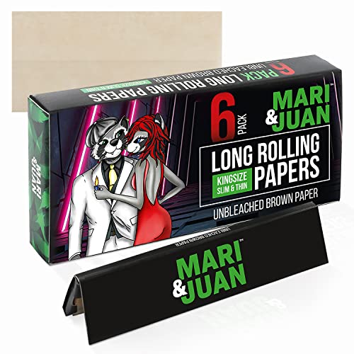 Mari & Juan Long Papers I 6 Heftchen mit je 32 Slim King Size Blättchen, braun und ungebleicht für den längeren Genuss