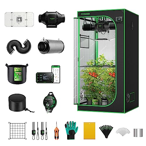 VIVOSUN GIY Smart Growzeltsystem 3x3, WiFi-integriertes Growzelt-Kit mit automatischer Belüftung & Zirkulation, Zeitplan für 200W LED Grow Lampe mit vollem Spektrum & GrowHub E42A-Controller