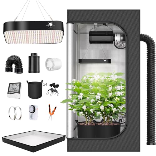 TOPRON Growzelt Komplettset Anbau Set mit 200W LED Vollspektrum Grow Lampe Dimmbar, 100x100x200cm GrowZelt Kit Komplettes Hydroponics Grow Tent Complete Set(100x100x200cm)