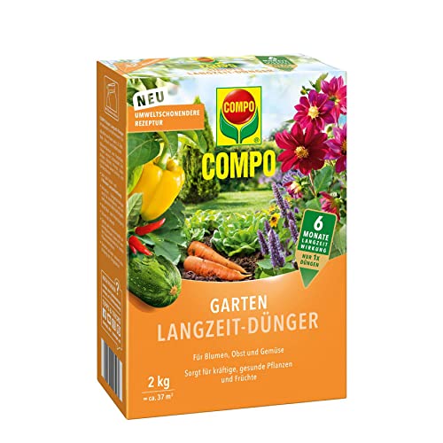 COMPO Garten Langzeit-Dünger für Gartenpflanzen, Umweltschonendere Rezeptur, 6 Monate Langzeitwirkung, 2 kg, 37 m², Unzutreffend