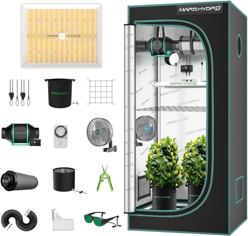 MARS HYDRO TS1000 Growzelt Komplettset LED Grow Light Lampe 80X80X160cm Growzelt Grow Tent Kit mit 4' Belüftungssat Temperatur und Feuchtigkeitsregler