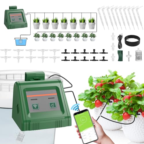 Sunlary WiFi Automatisches Bewässerungssystem für Zimmerpflanzen, automatisches Tropfbewässerungsset mit 10 m Schlauch – APP-Steuerung für die Bewässerung von Pflanzen im Urlaub, USB-Aufladung mit