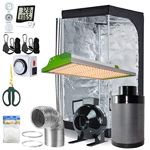 BloomGrow Alphapar Vollständiges Pflanzsystem für den Innenbereich, LED-Pflanzleuchte mit sonnenähnlichem Vollspektrumlicht, 81,3 x 81,3 x 160,3 cm großes Gewächszelt, 10,2 cm Rohrventilator*