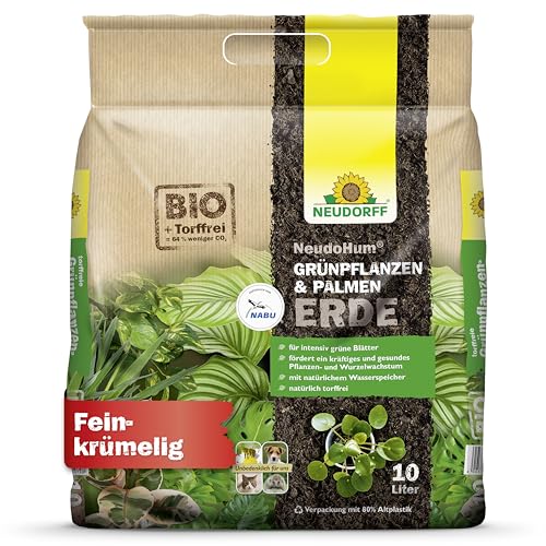 Neudorff NeudoHum Grünpflanzen- & PalmenErde – Torffreie Bio Erde, fördert gesunde Palmen und Grünpflanzen mit grünen Blättern wie z.B. Monstera, 10 Liter