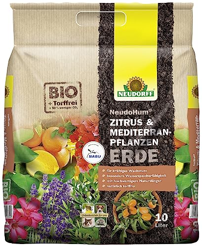 Neudorff NeudoHum Zitrus- & MediterranpflanzenErde – Torffreie Bio-Erde für alle Mediterranpflanzen wie z.B. Palmen, Oleander und Zitronen, 10 Liter, Braun